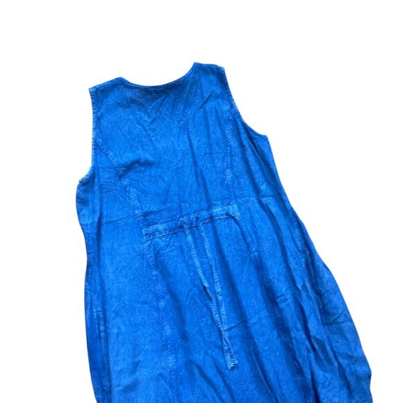 raya sun Women's Rayon Blend Sundress Blue Embroidered Button Front Size M - Picture 5 of 7